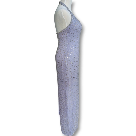 Vintage Cache Lavender Purple Silk Beaded Sequins Halter Gown Dress Size 8 - Picture 5 of 10